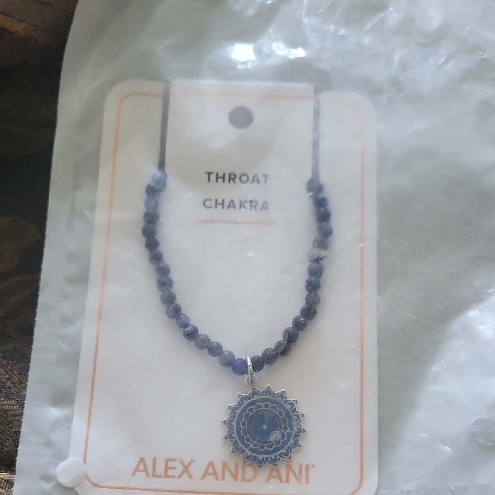 Alex and Ani Blue Beaded Medallion Stretch Bracelet Namaste One Size